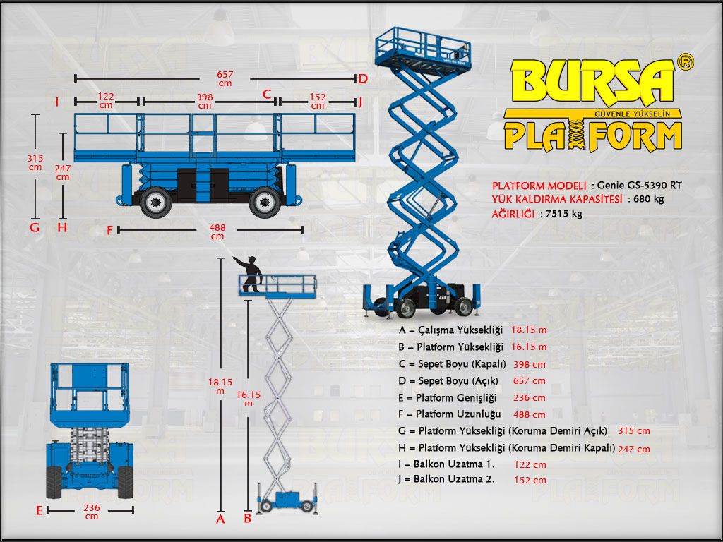 DZEL MAKASLI PLATFORMLAR - 18 Metre Dizel Makasl Platform